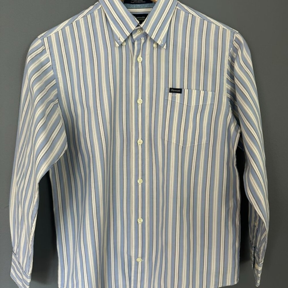 VTG Faconnable Dress Shirt Boys Large Blue Stripe Long Sleeve